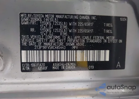 2024 Toyota Rav4 Xle из США, поврежденный, VIN 2T3P1RFV5RC485443